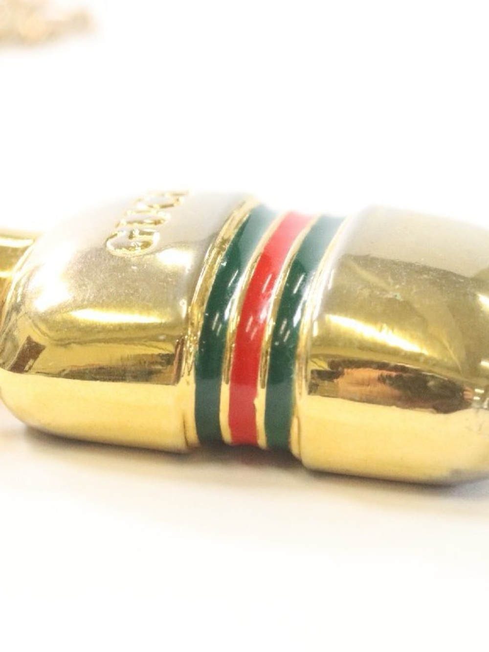 Vintage Gucci Gold-Tone Perfume Bottle Necklace with Green and Red Stripes - Picture 5 of 8
